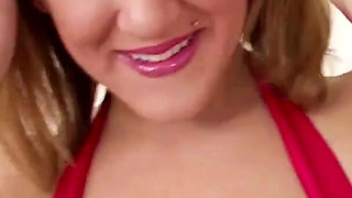 Chubby latina Mishy Snow POV blowjob and cum swallow