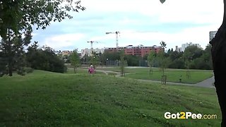 Blonde Sprays An Impressive Stream Outside