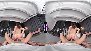 Teen Simona's purring moans in VR, POV thrusting deep into her shaven pussy