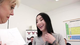 Old blonde babe is very horny and fucks a young dick