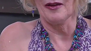 American GILF Sindee Dix Will Show You a Great Time in Her Purple Lingerie and Nylon Pantyhose