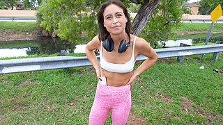 He invited the brunette babe into the van for some banging