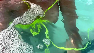 Artemisia Love Swimming in the Pool Flashing Her Big Juicy Boobs and Smoking a Cigarette