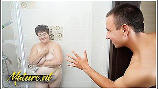 Hairy Bbw Grandma Waiting For Her Toyboy In The Shower