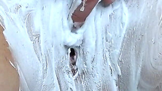 Shaving a Hairy Pussy with a Trimmer and a Razor with Shaving Foam! Close-up!