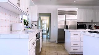 Big boobed babe tit fucks a lucky fuckpole