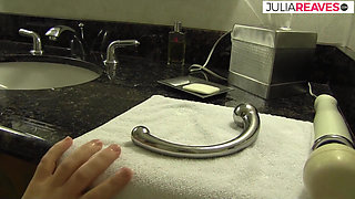 Horny girl fucks ass with a dildo while a vibrator is on clit