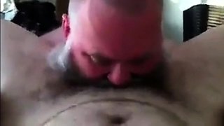 Bearded Daddy Sucks Big Cock