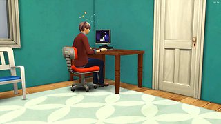 Asian step-mother catches her sonnie again fingering in his room watching a xxx video in front of the computer and she decided to help him by having sex with him