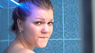 Amanda Clarke uses a vibrator while in the bathroom