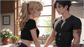 Car Toon - Step Sister Seduces Step Brother In The Kitchen (voiceover Visual Novel)