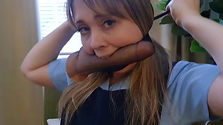 Amateur busty blonde plays with toys to relax