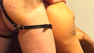 fucking from behind doggy style with a collar and cumshot on the ass