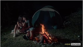 American Schoolgirl Has Romantic Sex By The Night Fire