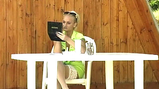 Blonde Sucks and Rides Two Cocks Outdoors
