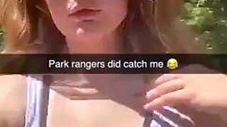 Mia Melano exposes her breasts in the forest