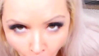 Delightful blonde Nina Elle POV deepthroat blowjob and cum swallow