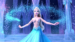 Stunning Nude Elsa Graceful and Elegant Sensual Poses in Her Magical Glowing Ice Palace Cinematic 3D Animation