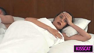 Step Mom Catches Step Son Jerking Off in Bed - Will She Join Him? Hot MILF Action!