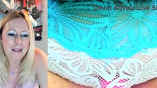 Sexy busty cougar wets panties and floor