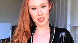 Solo redhead babe masturbates close up with food and toys