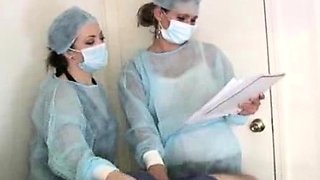 Nurses jerk and suck off Johhny to get a semen sample,