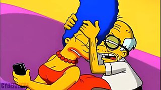 Busty Anime Housewife Cheats on Cuckold Husband - Hentai Cartoon Parody on Pink Couch