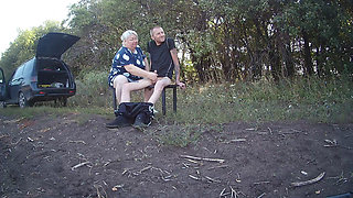 Mother-in-law in a public park jerks off my dick until I cum