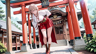 Forbidden Contrast Between Shrine & Bedroom, Wet Secrets Under Red & White Kimono.
