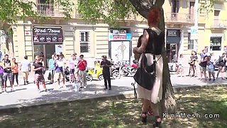 Public Petite Euro Slave Disgraced In Downtown
