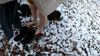 Slapping and Pulling Her Labia in the Snow