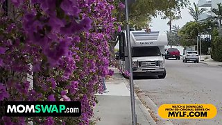 Momswap - 2 hot milfs interchange their boys and stretch their feet to metal out issues between them