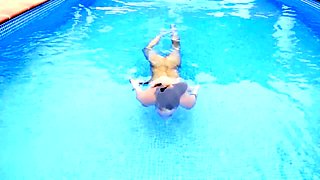 Small-Titted Brunette Amateur Blowjob by the Pool