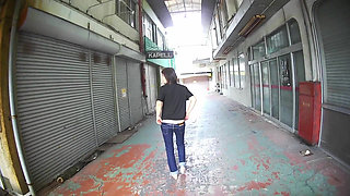 MILF in ultra low rise jeans outdoors..