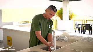 Monique Fuentes Horny MILF Sucks Young Waiter for Drink Outdoor