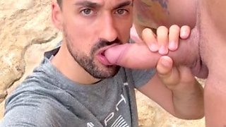 hot daddy sucking outdoors straight massive cock