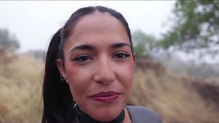 Spectacular Spanish princess gets caboose disciplined and corded up for golden bathroom by an olive grove