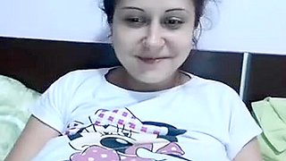 Lovely Indian girlfriend shows her tits on the webcam