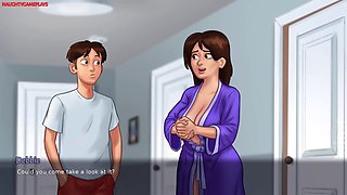 Perverted slut with huge, tasty breasts loves to make him super horny in the summertime saga