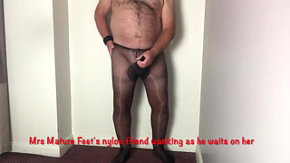 Mrs Mature Feet playing with her nylon friend