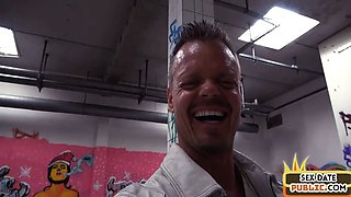 Bigtitted MILF squirts during public hookup sex