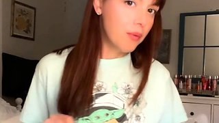 Brunette with foot fetish rubs big dick with her feet in POV