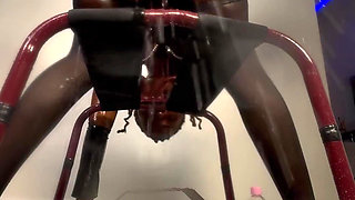 Ebony babe has fun with a new toy, squirting at the end