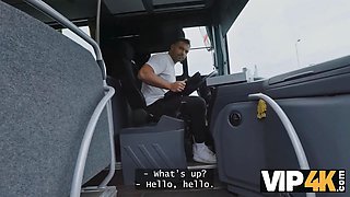 Vip4k. pretty huge titted lady is hardcore in the bus