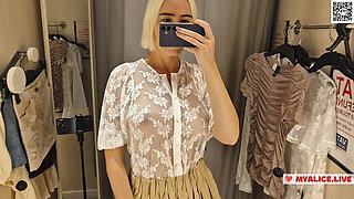 Sexy Try On Haul Transparent Clothes, Completely See-Through. At The Mall. Public fetish