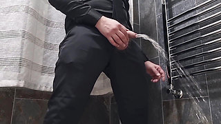 AMATEUR   ELEGANT - HANDJOB WITH CUMSHOT ALL OVER BLACK DRESS AND BIG DICK