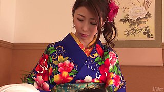 Buxom Japanese milf Ayumi rides cock in traditional clothes