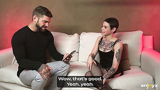 Saba Lapiedra opens her shaved pussy for Juan Lucho and his pal
