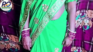 Indian Desi New Bride Bhabhi in Green Saree Blouse Fucked and Cock Sucking