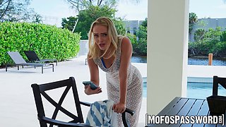 Sexy teen Athena Fleurs loves riding a big cock in her swimsuit